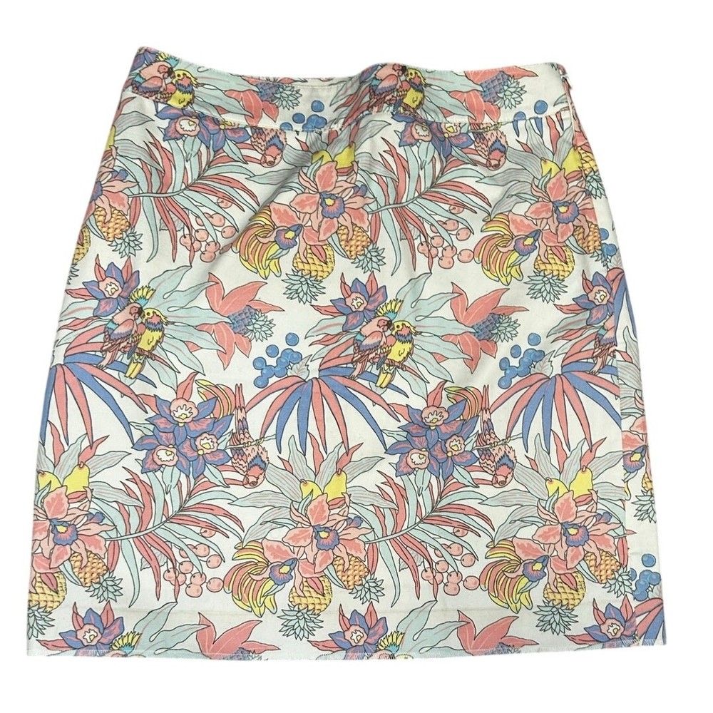 Talbots Tropical Print Skirt Parrots Pineapples Papaya Colorful
