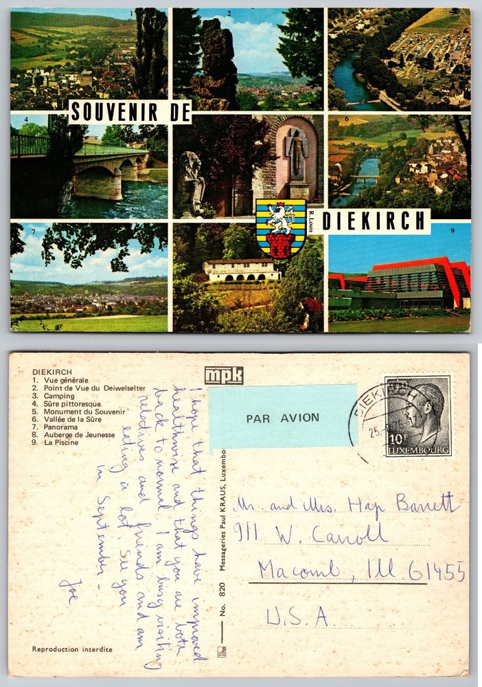 Diekirch Luxembourg Multi-View Postcard 1972 - Sûre River, Panorama, Pool