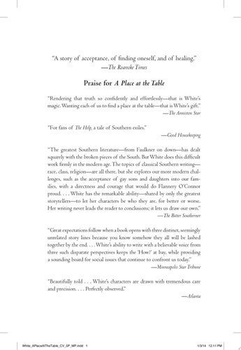 A Place at the Table: A Novel by White, Susan Rebecca, Acceptable Book