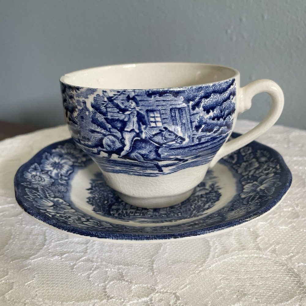 Liberty Blue Historic Colonial Scenes Old North Church Tea Cup & Saucer Set