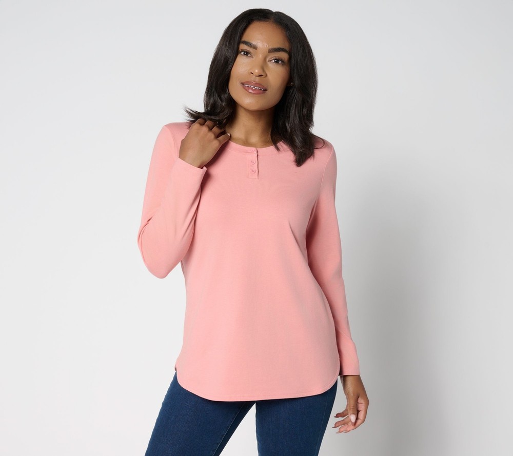 Denim & Co. Women's Top Sz XS Essentials Perfect Jersey Henley Tunic Pink