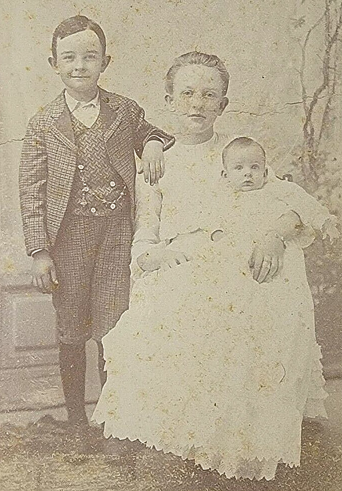 Antique Vintage Photo Cabinet Portrait Family Boy Suit Girl Baby White Dresses