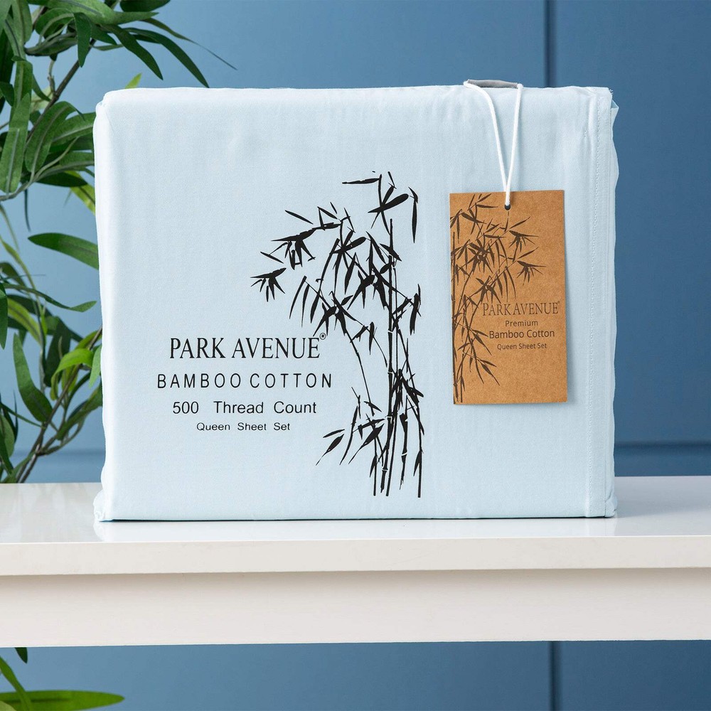 NNEDSZ Bamboo Cotton 500 TC Mid Blue Sheet Set by Park Avenue Mega Qu
