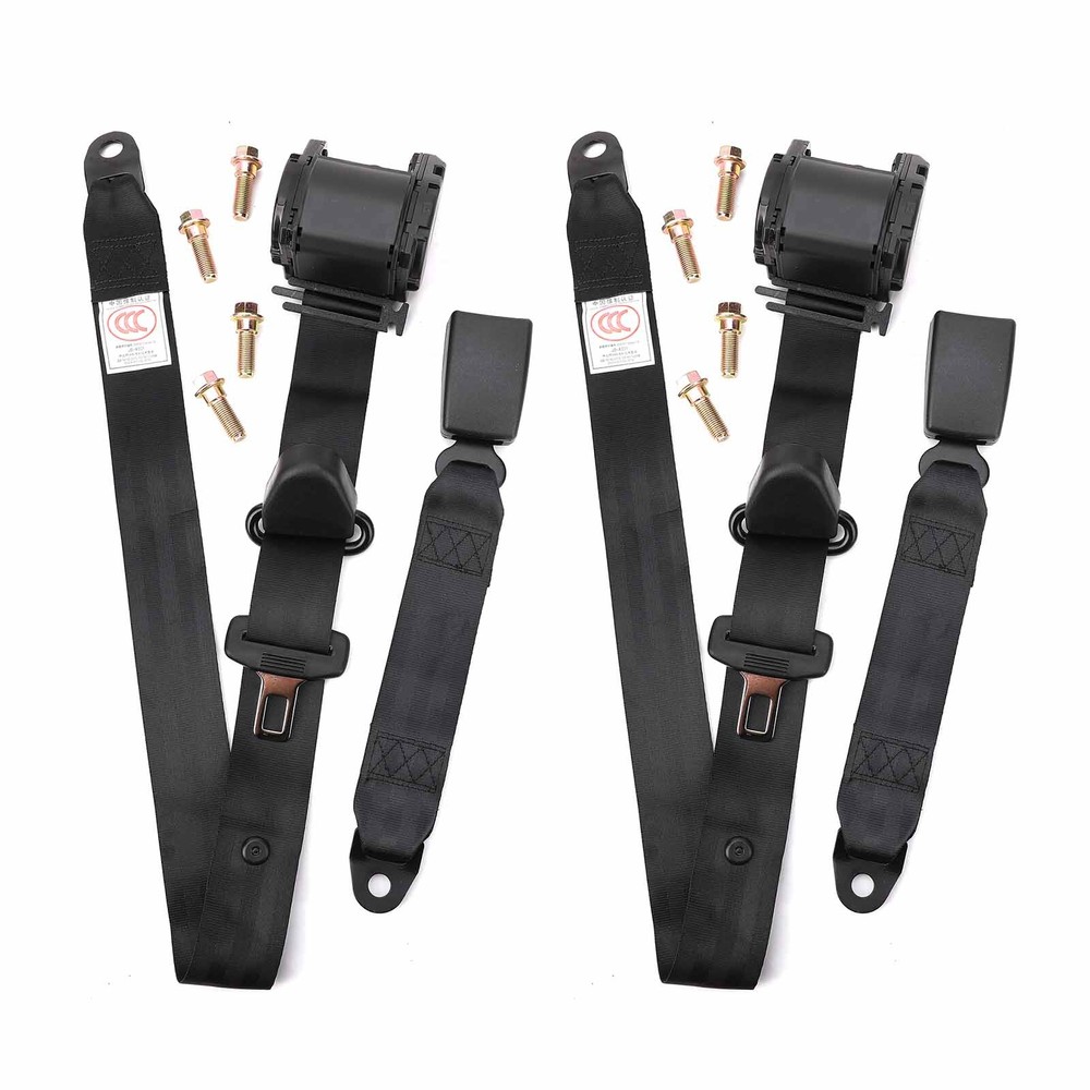 2 pc Retractable 3 Point Safety Seat Belt Straps Car Vehicle Adjustable Belt Kit