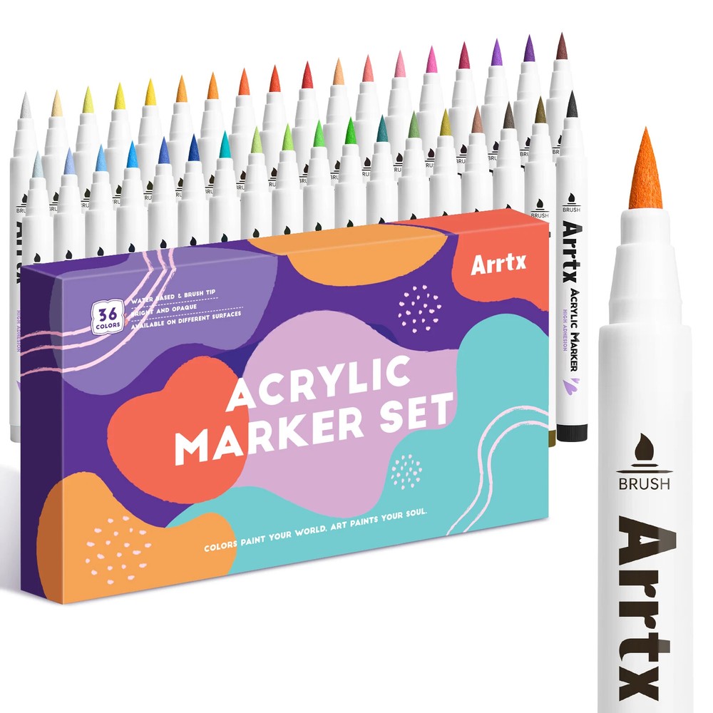 36-Color Brush Tip Acrylic Markers for Rock Painting & Art Projects
