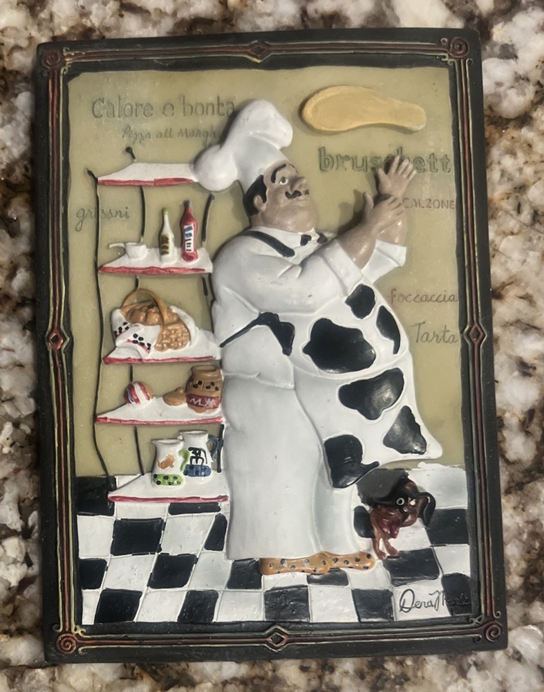 Lot Of 4 - Italian Fat Chef - Kitchen Wall Plaques - Café Bistro Decor - NICE!