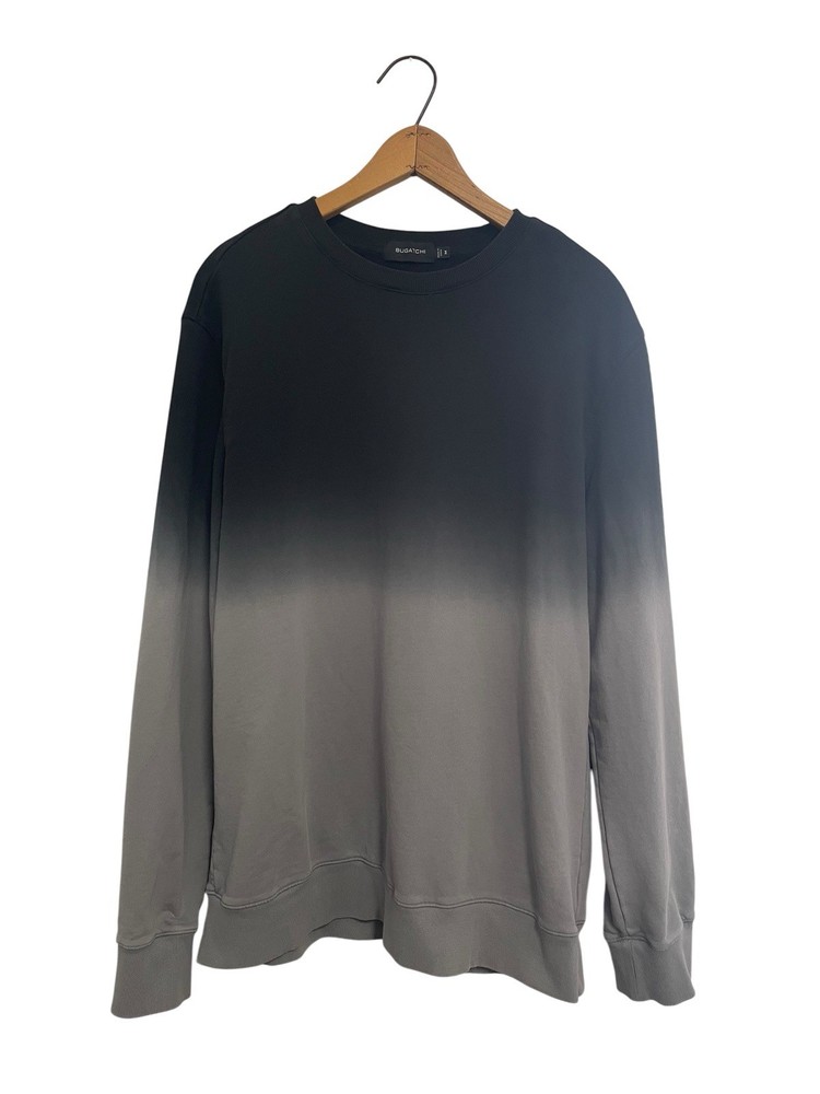 BUGATCHI Mens Medium Crew Neck Sweater Ombre Cotton Concrete Black Gray