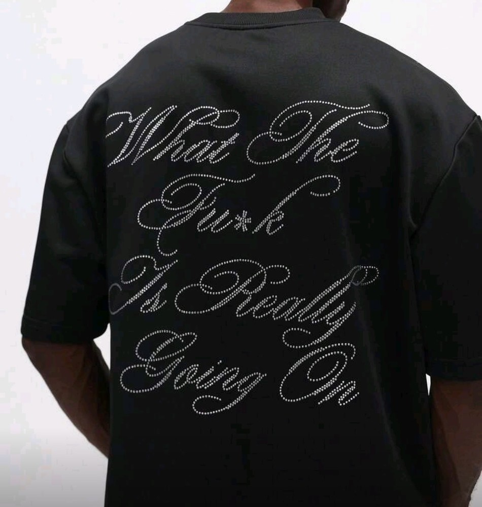 New Men Diamond Rhinestones Fashion Black T-Shirt High Quality