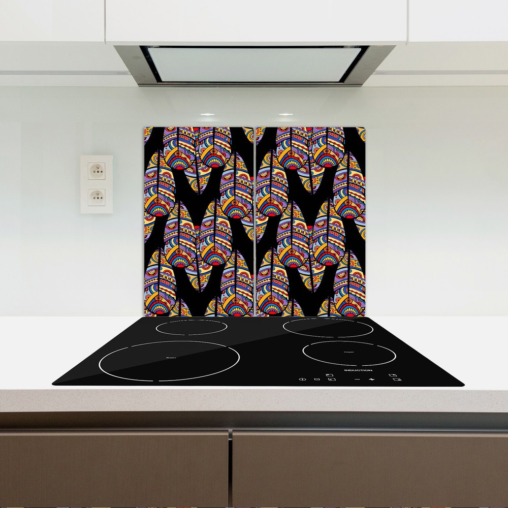 Glass Worktop Saver Kitchen Tribal art Colourful purple and yellow 2x30x52