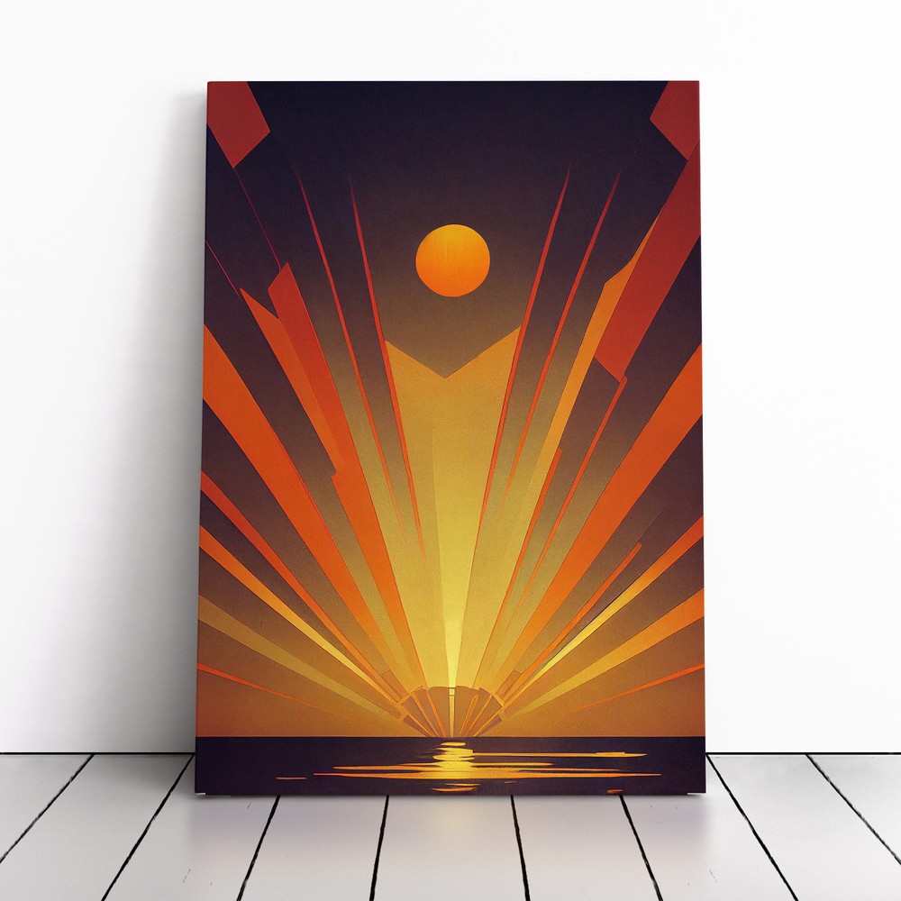 Art Deco Ocean Sunset No.5 Canvas Wall Art Print Framed Picture Dining Room