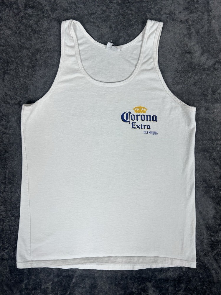 Corona Extra Isla Mujeres Mexico White Tank Top Size S