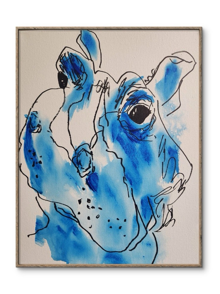 Abstract Hippo Expressionist Original Wall Art 14X11 Canvas Acrylic