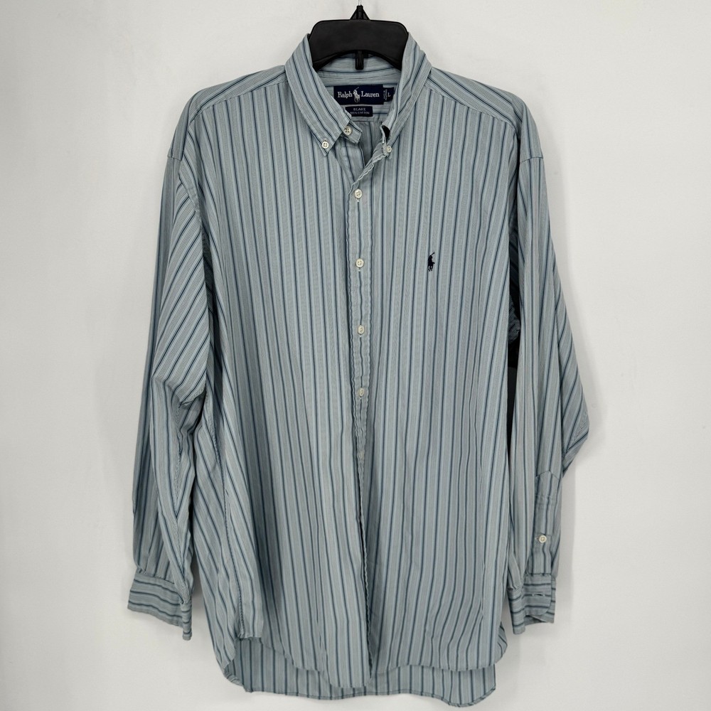 Ralph Lauren Blake Mens Large Blue White Striped Cotton Button Down Shirt Large