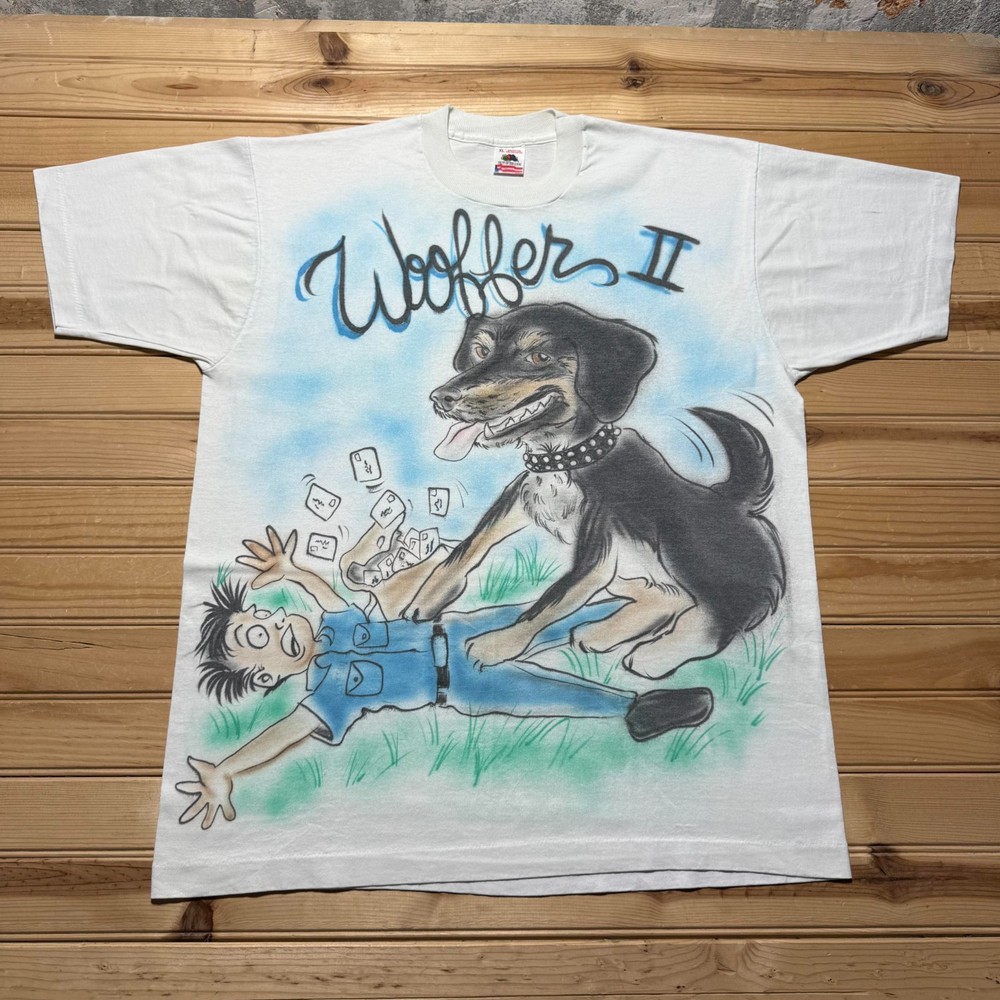 Vintage 90s Wooffer II Dog Cartoon Funny Single Stitch Graphic T-Shirt USA - XL