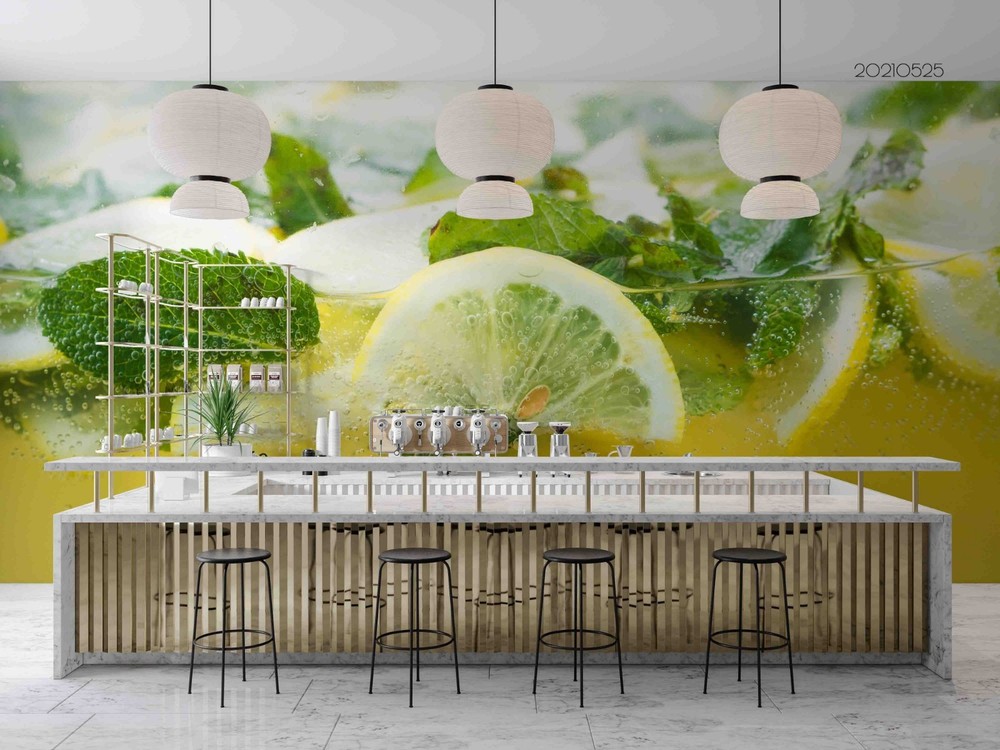 3D Lemon Mint Juice Drinks Wall Murals Wallpaper Murals Wall Sticker