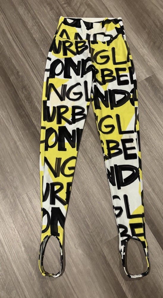 Burberry Yellow Graffiti Logo Print Jersey Stirrup Leggings/Sz S