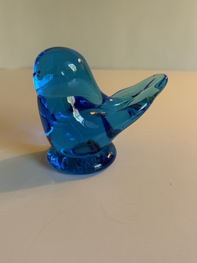 Vintage Blue Bird Of Happiness Blue Glass Figurine Signed  Leo Ward 1993 Ex Con