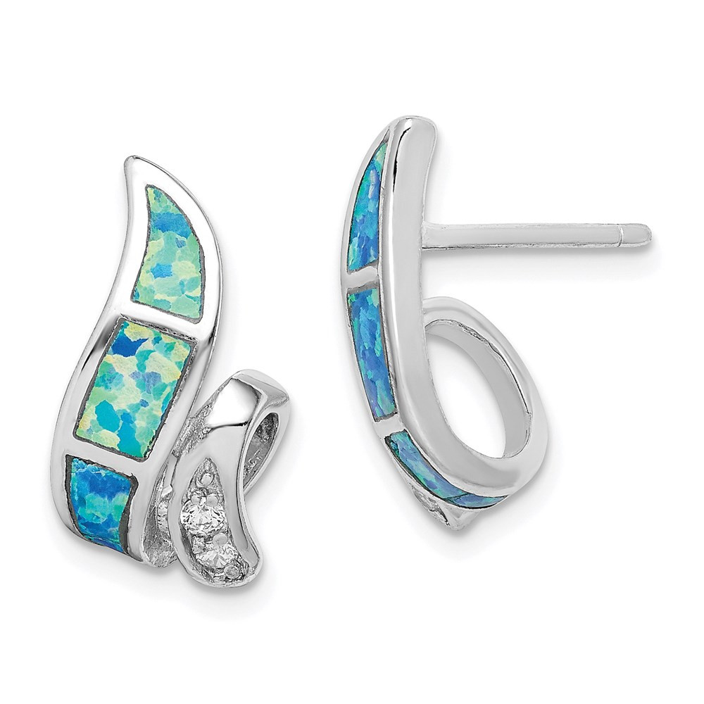 Sterling Silver Cubic Zirconia Blue Lab Opal Dangle Drop Earrings