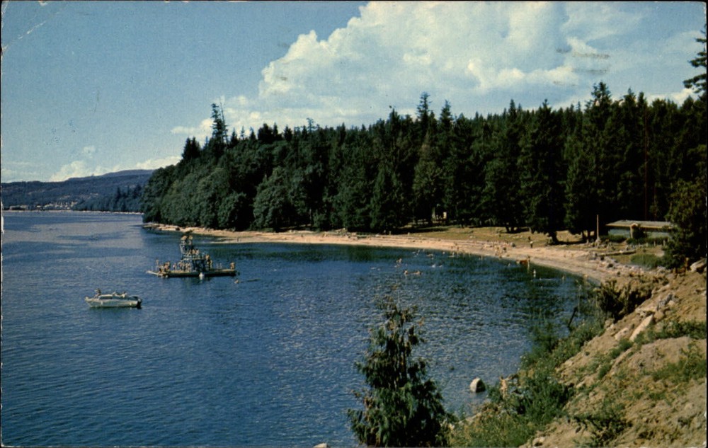 Powell River British Columbia Canada Willingdon Beach mailed 1964 postcard