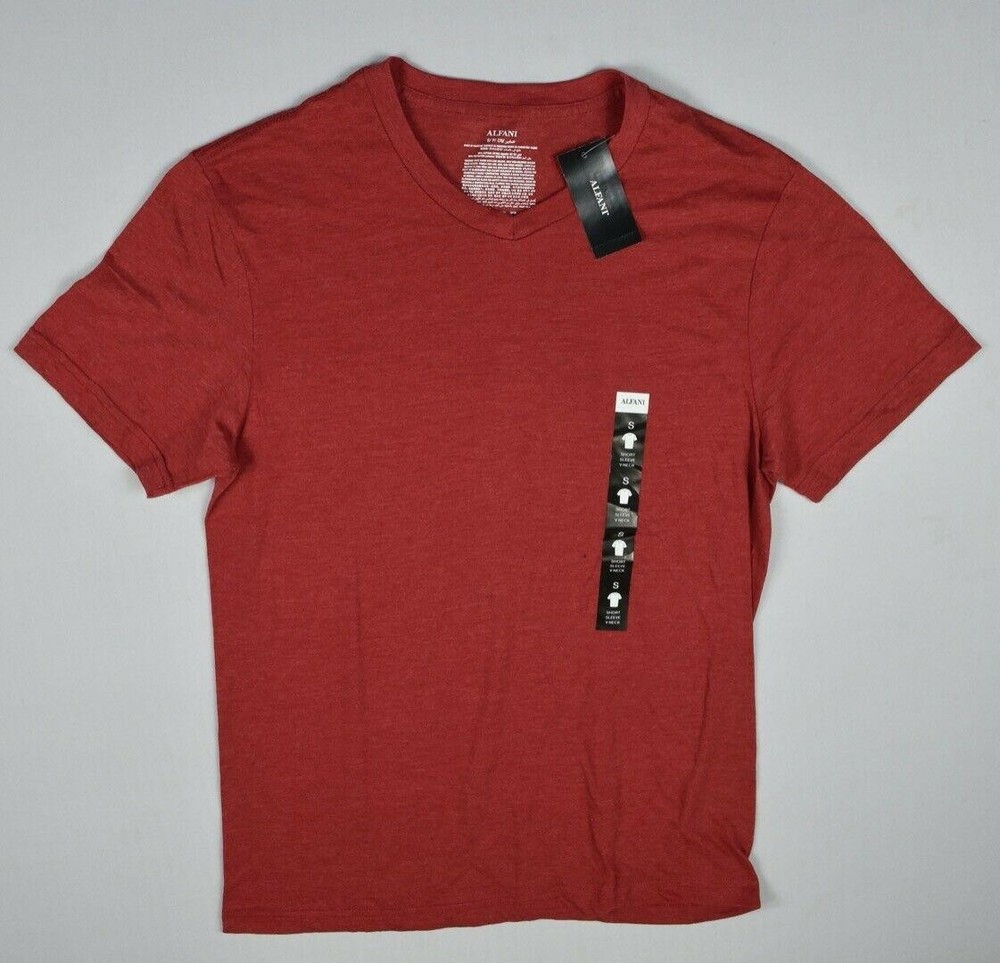ALFANI Men's Red Short Sleeve V-Neck Shirt Size S New MCY2-19