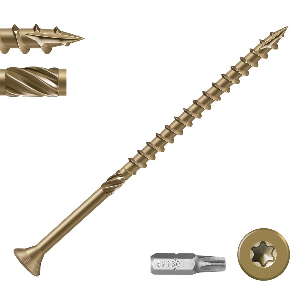 Heavy Duty #14 x 6 Inch Bronze Deck Screws Torx Drive Rust Resistant 20-Pack