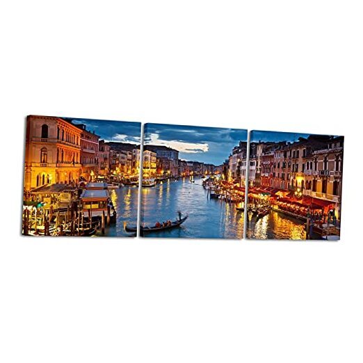 Venice Night 3 Piece Giclee Canvas Prints Wall Art Italy City Skyline