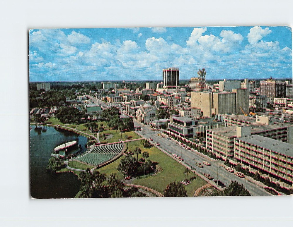 Postcard A view of the Lake Eola Bandshell and downtown Orlando Florida USA