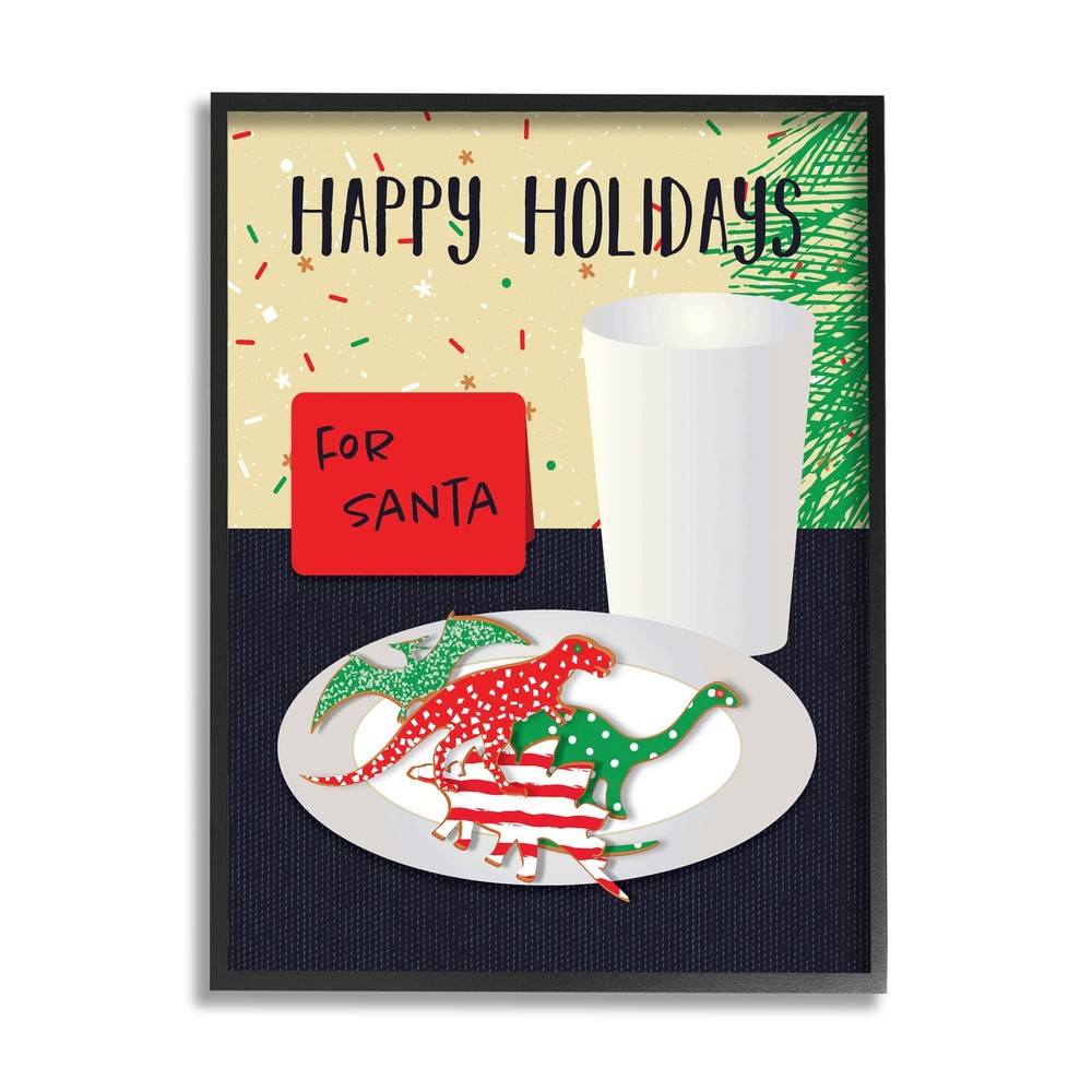 Happy Holidays Dinosaur Santa Cookies Giclee Framed Wall Art by Linda