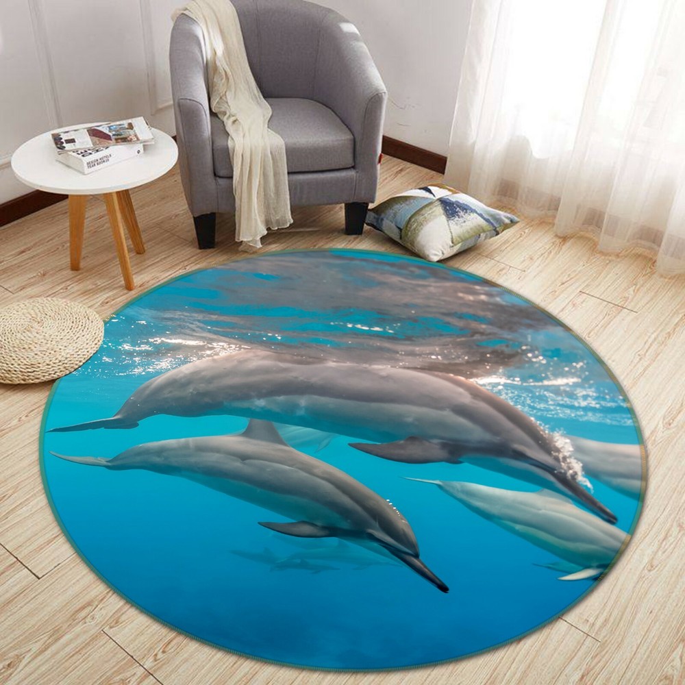 3D Ocean Dolphin Non-Slip Rug Mat Elegant Photo Carpet for Home Decor