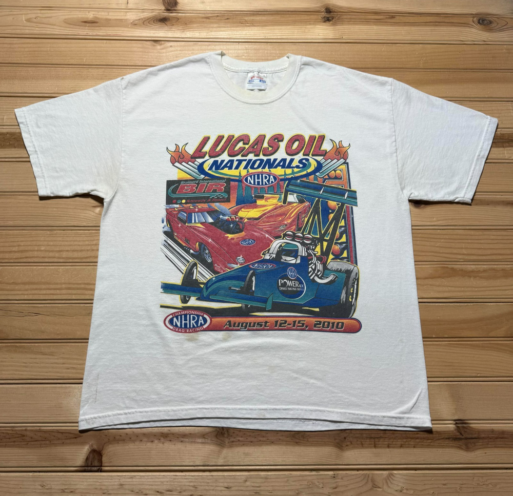Hanes NHRA Lucas Oil Nationals Championship Cars Drag Racing T-Shirt Size Large