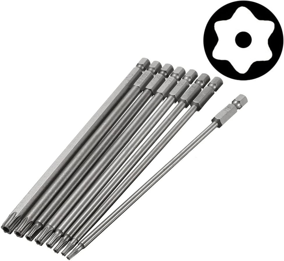 Yakamoz 8Pcs 1/4 Inch Hex Shank T8-T40 Magnetic Torx Head Screw Driver Bit Set S