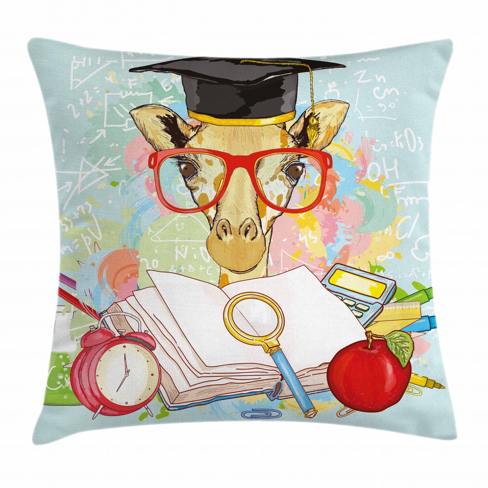 Geek Giraffe Graduation Square Pillow Cover 18 Inches