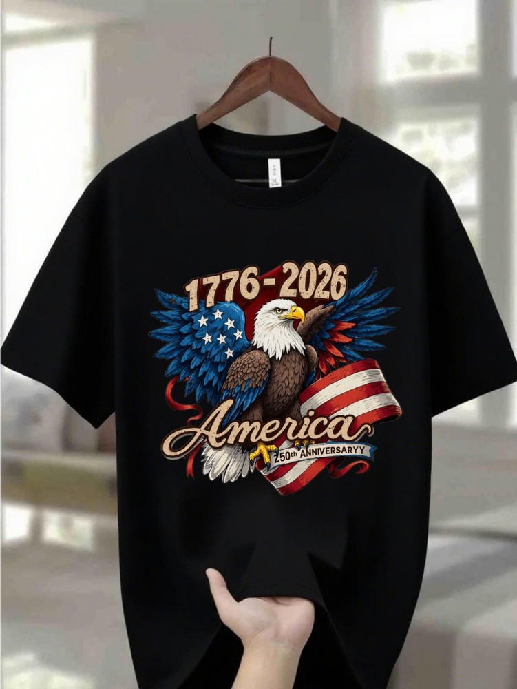 USA 250th Anniversary T Shirt 1776 2026 Eagle Patriotic Graphic Casual Tee