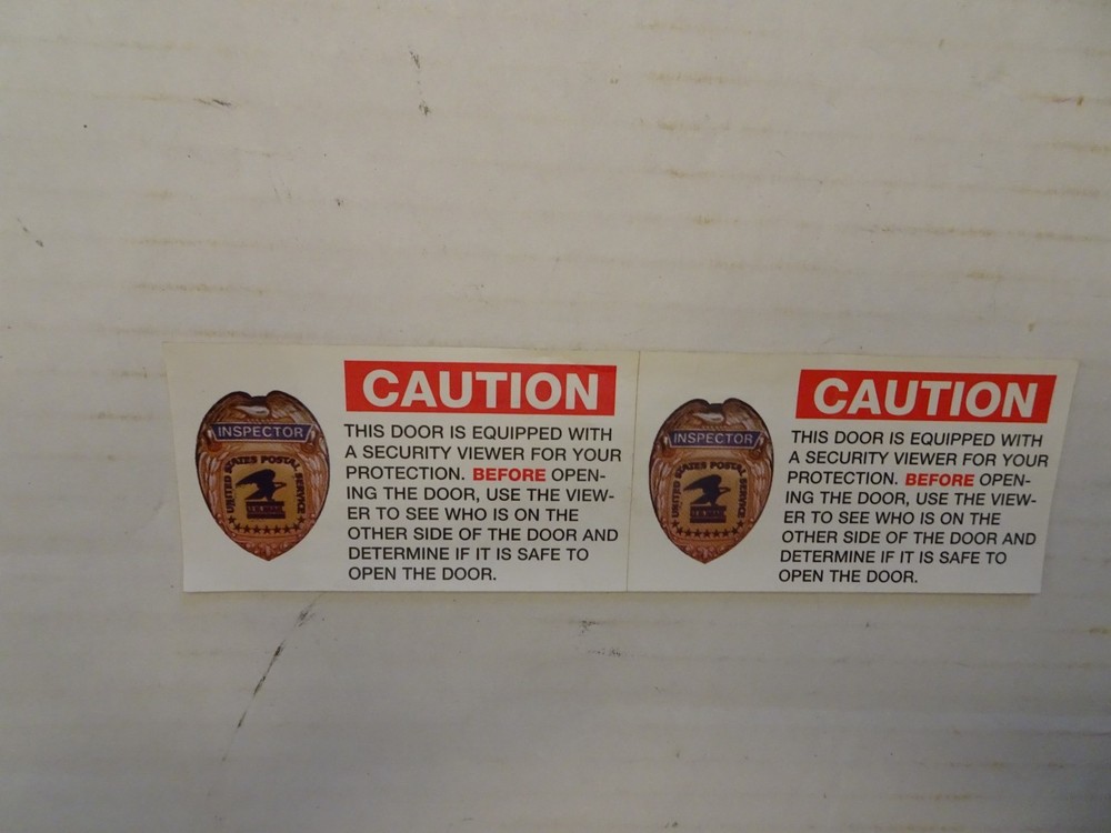 USPS - Security Viewer Door Sticker - Caution -Strip of two stickers - unused