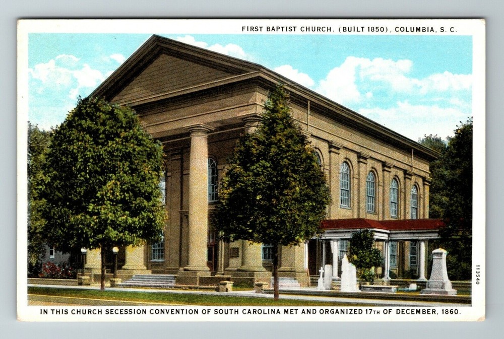 Columbia SC-South Carolina, First Baptist Church, Religion, Vintage Postcard