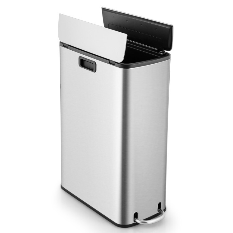 12 Gal Kitchen Stainless Steel Trash Can Basket Detachable Bucket With Wing Lids