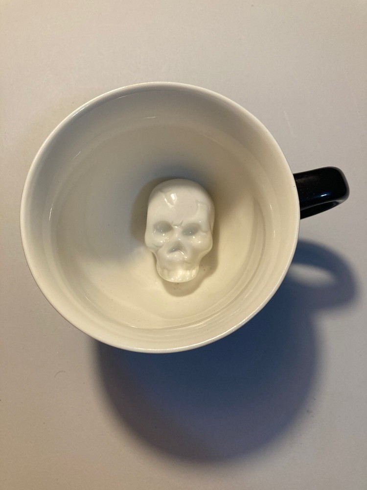 Creature Cups Skull Black White 3D Ceramic Coffee Mug Cup 4” Skeleton Halloween