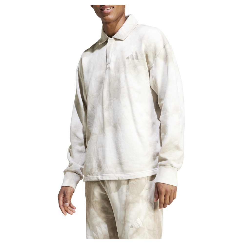 adidas All Season TieDye Long Sleeve Polo Shirt Mens Off White Casual Tops IY658
