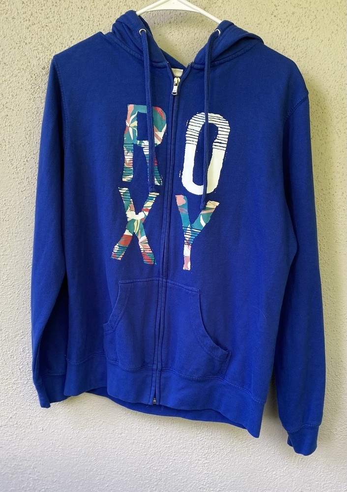 ROXY Blue Full Zip Hoodie Crew Neck Long Sleeve Women's Regular