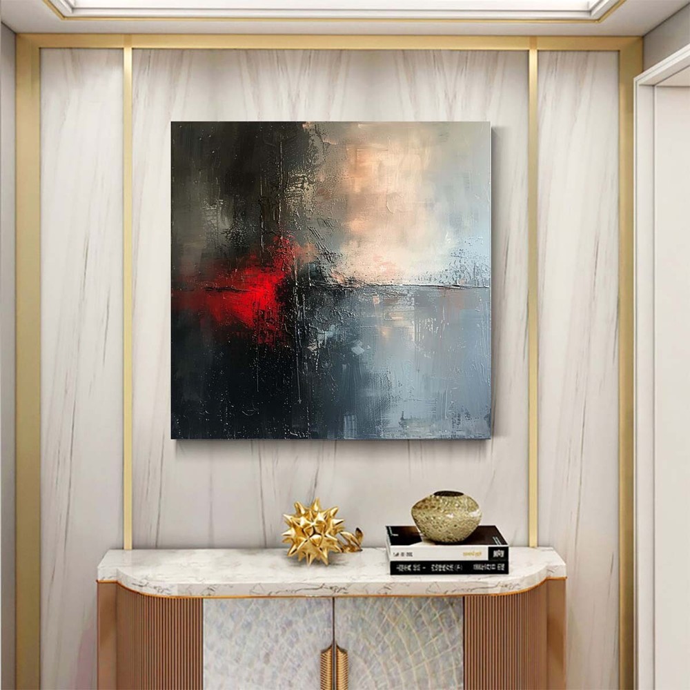 Black Abstract Oil Painting Thick Textured Hand Painted On Canvas Wall Art 31in