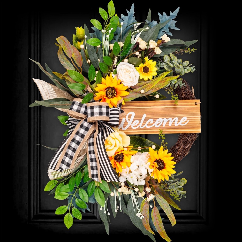 22in Spring Summer Wreath for Front Door - Colorful Welcome Floral Decor for Home