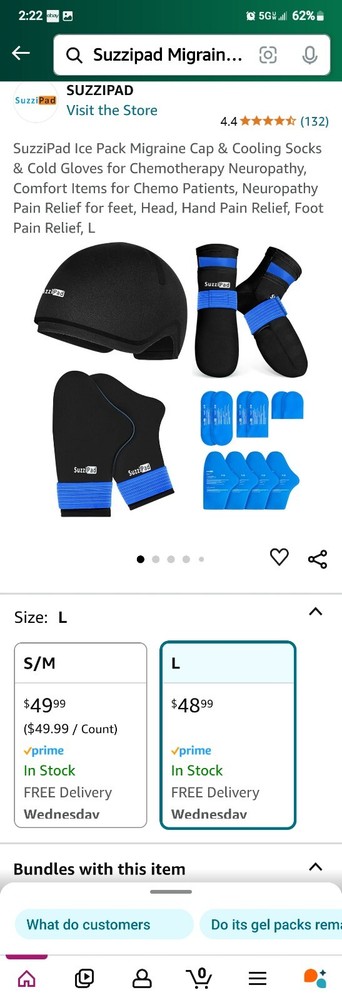 SuzziPad Cold Therapy Cap Socks & Gloves & Cap Ice Pack For Chemotherapy  Lg-11b