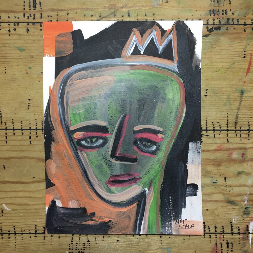 Matt Scalf 9x12 ORIGINAL PAINTING Face Abstract Portrait Graffiti Crown Street-image