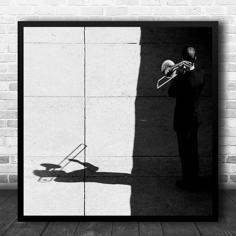 Street Musician Band Music Shadow Playing Sound Tune Trumpet Wall Art Print