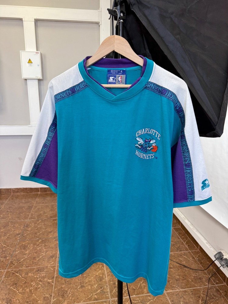 🇺🇸 Vintage 1990 Charlotte Hornets Starter NBA T-Shirt Rare size XL Multicolor
