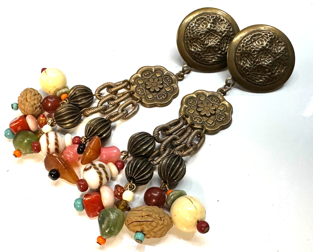 Vtg Costume Gold Tone Multi Stone Dangle Pierced Earrings Jewelry Lot I