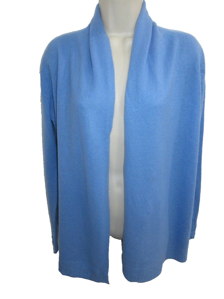 Tahari 100% 2-ply Cashmere Blue Open Front Cardigan Size S