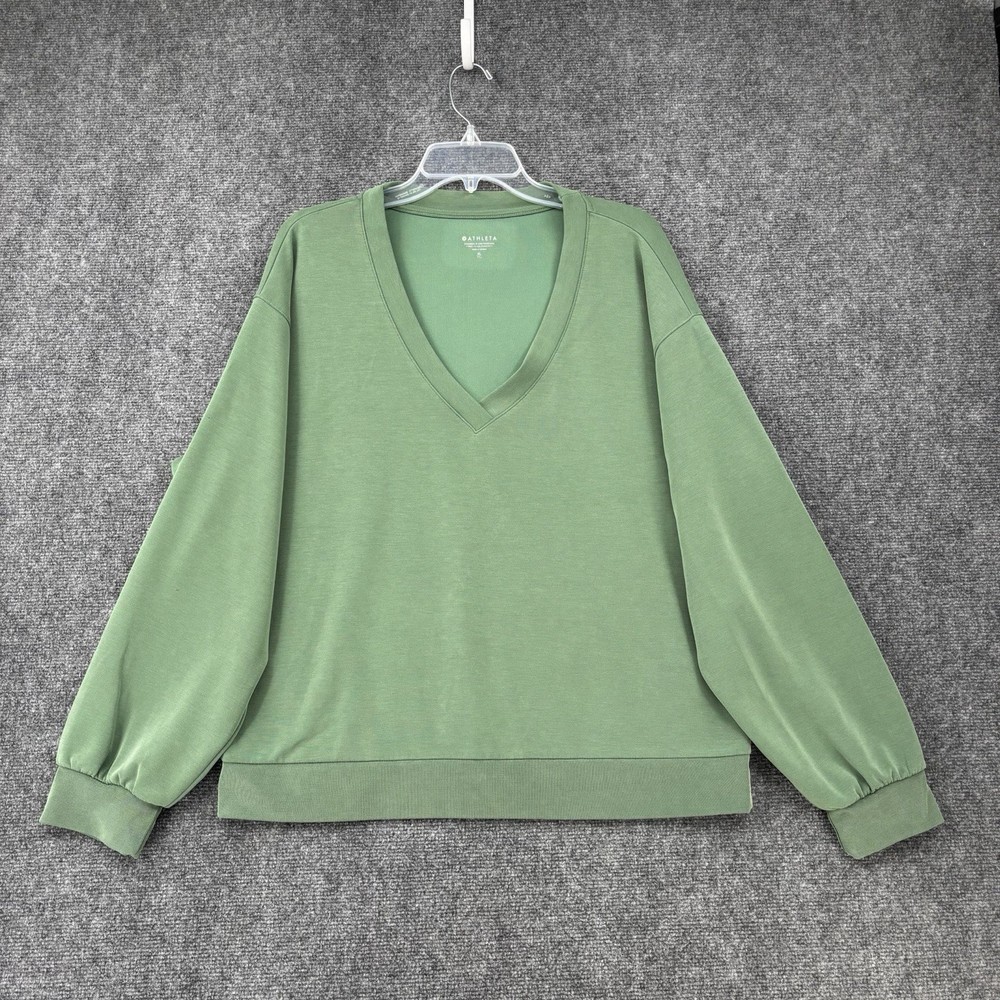 Athleta Green Willow V Neck Sweatshirt Women’s XL Athleisure Comfort Soft Lounge