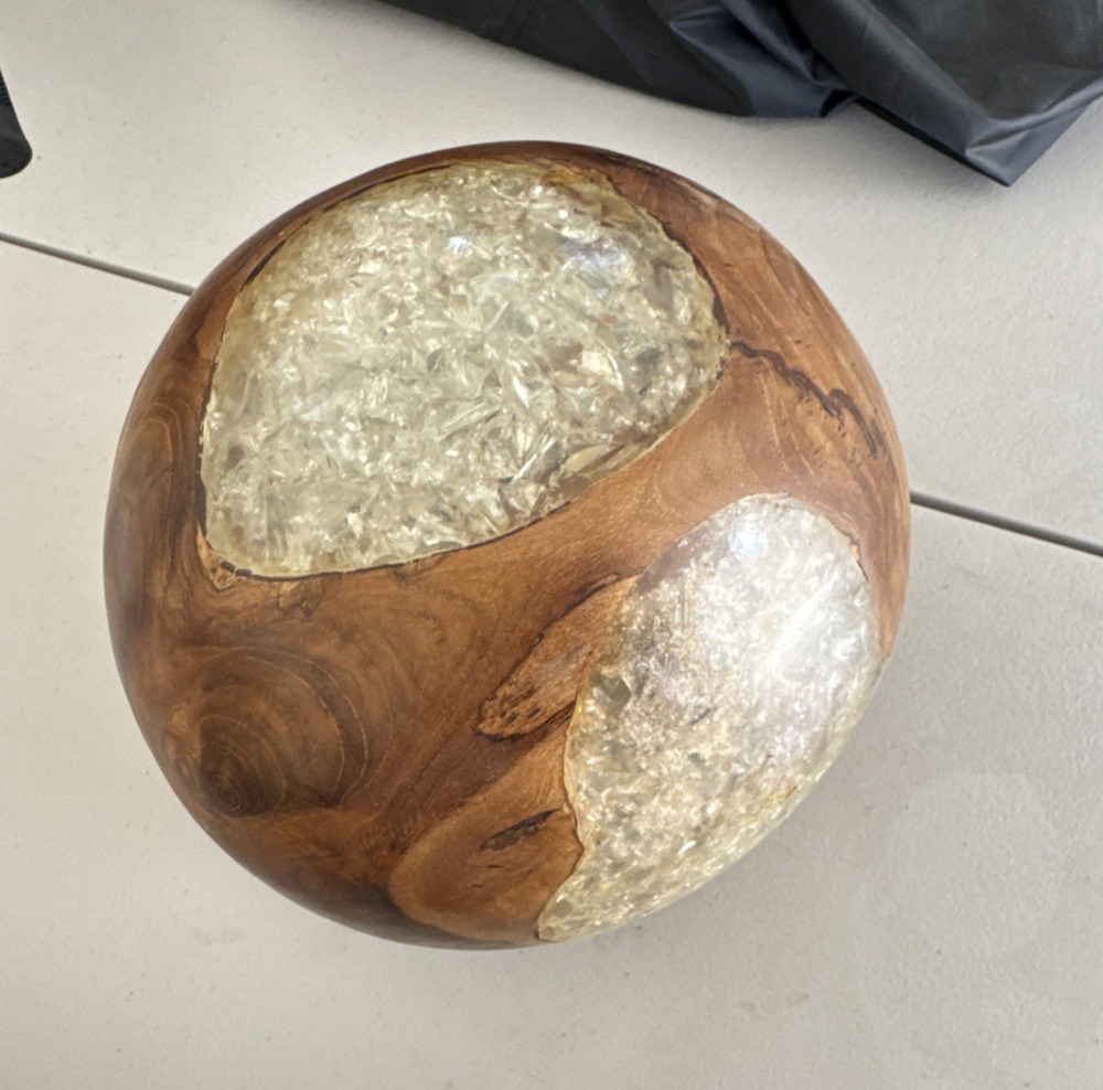 Wood and Resin Ball Sculpture Abstract Art Decorative Sphere for Any Room
