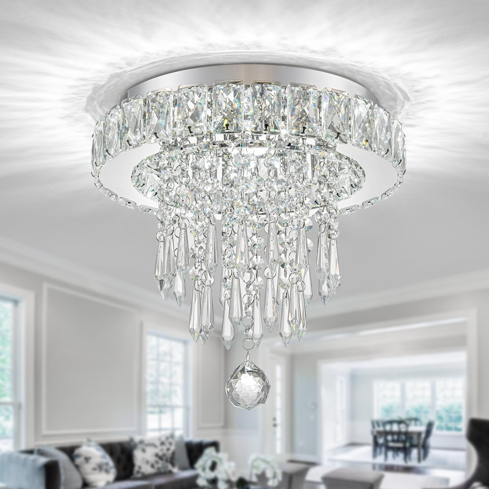 Crystal Semi Flush Mount Ceiling Light Fixture Chandelier for Bedroom
